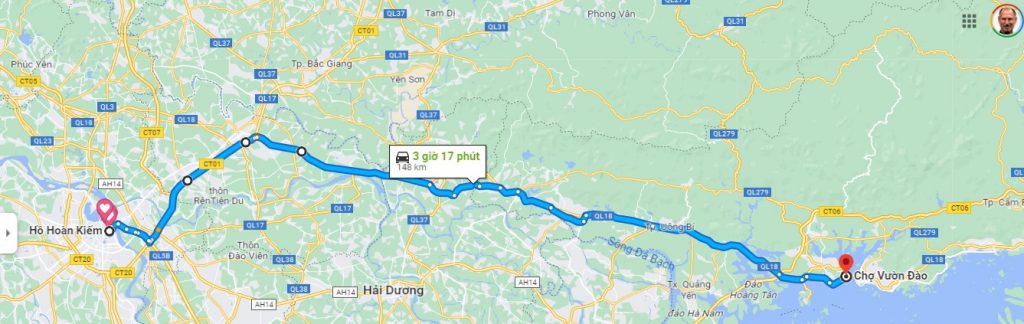 hanoi to Halong Motorbike map